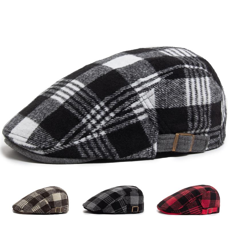 Mode Baumwolle Karomuster Baskenmütze Hut für Männer Vintage Schiebermütze Herbst Lässige Baskenmütze Frauen Winter Dick Warm Herren Schiebermütze Unisex