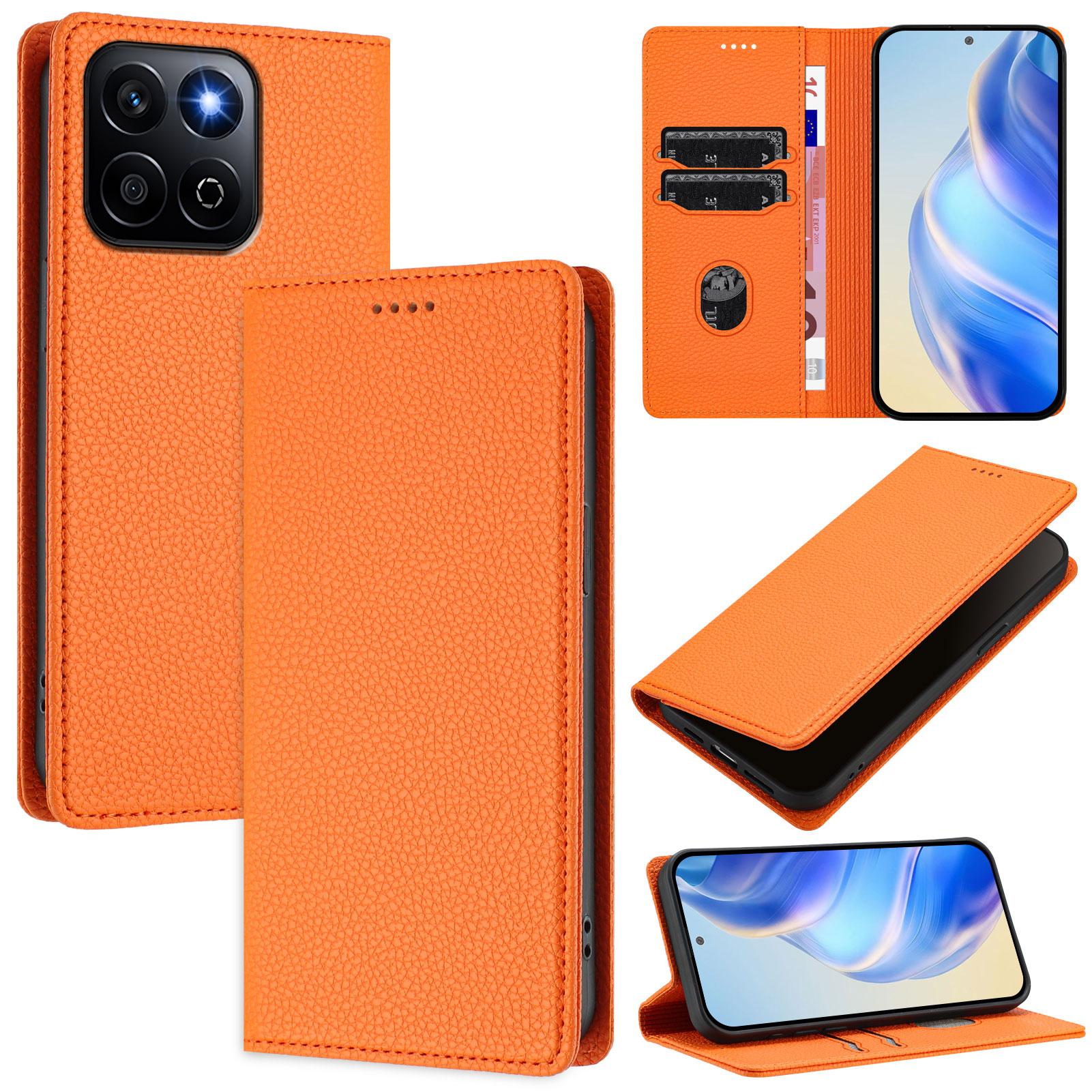 

For Honor 200 Smart 5G/Honor X7c 5G/Honor Play 60 Plus 5G/Honor X7c 4G Wallet Case RFID Blocking Litchi Texture Leather Mobile Cover Orange