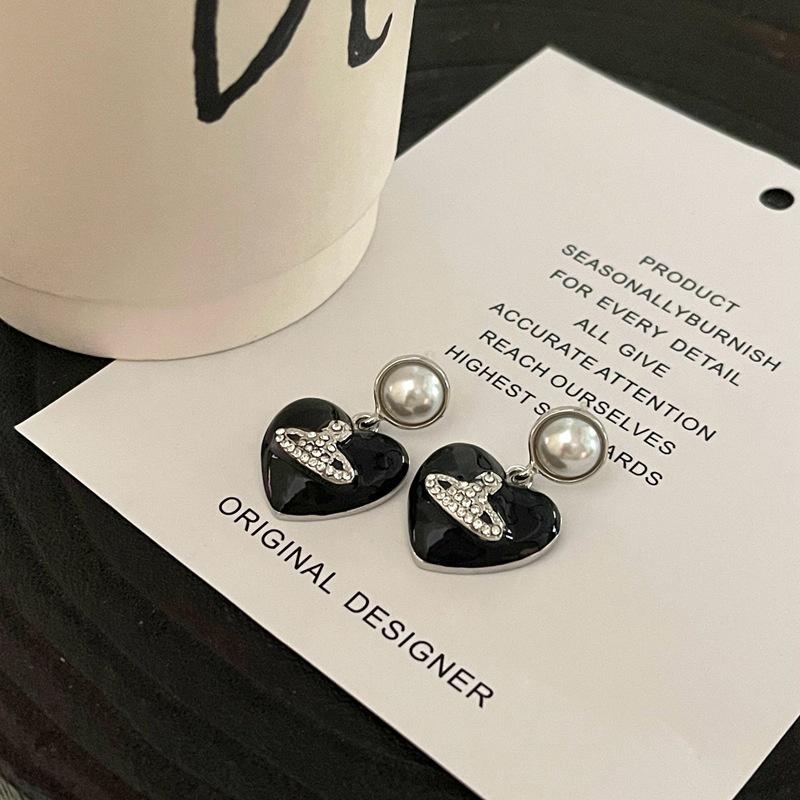 

Серьги в форме сердца со стразами, черные, Сатурн, уникальный дизайн, стиль хай-энд