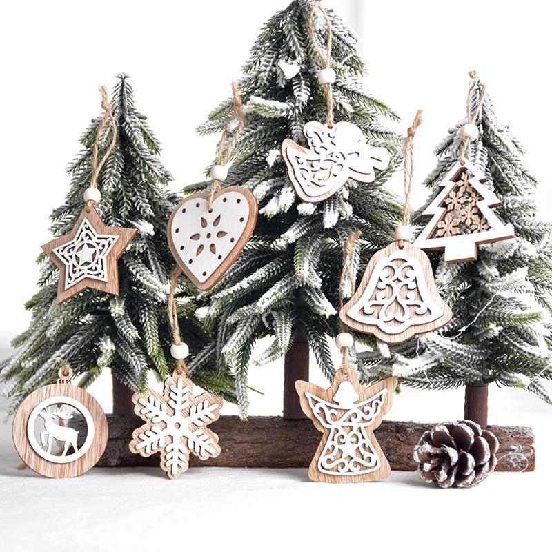 Articoli Decorativi di Natale, Ciondoli Natalizi in Legno, Intaglio Laser, Doppio Strato, Decorazioni da Appendere Bianche, Albero di Natale, Ciondoli Fiocco di Neve