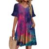 Women A Line Sun Dress Short Sleeve V Neck Printed Dress With Pockets