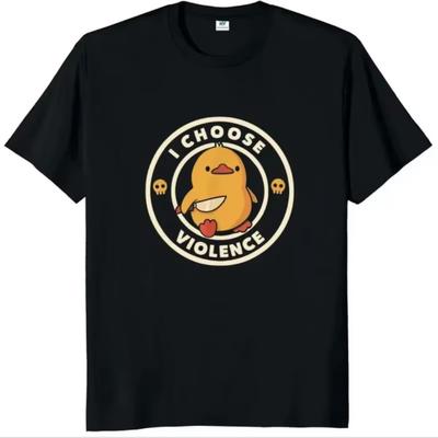 Ich wähle Gewalt T-Shirt Lustiger Enten-Humor Slogan Streetwear Übergroß Lässig 100% Baumwolle O-Ausschnitt EU-Größe T-Shirts