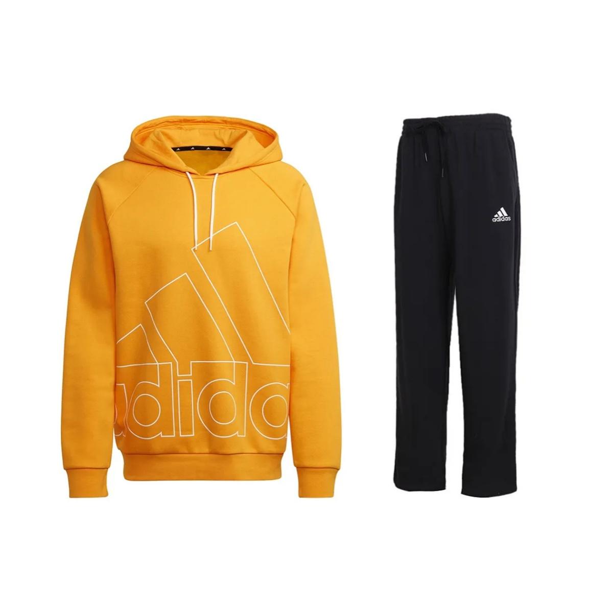 

Adidas Hollow Large Logo Print Pullover American Vintage Top Solid Color Logo Drawstring Pants Casual Sports Set Men Sets HB5090+-GK9273 L