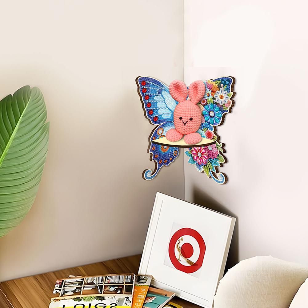 5D DIY Diamond Art Floating Corner Shelf Colorful ButterflyPattern Diamond Painting Triangle Fan Shaped Rack for Kitchen Bedroom