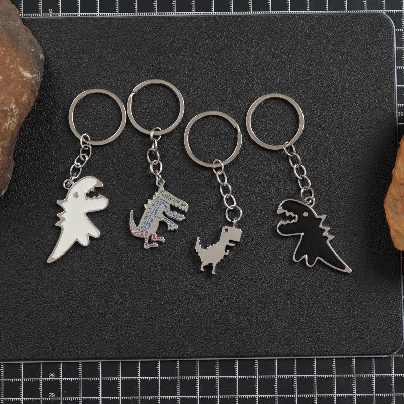 Adorable Dinosaur Couple Keychain - Cartoon Metal Pendant Backpack Accessory Gift