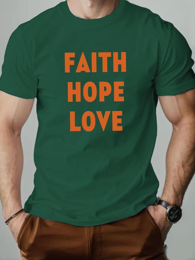 Mens cotton Tshirt FAITH HOPE LOVE summer round neck short sleeve graphic breathable fashion casual Tshirt
