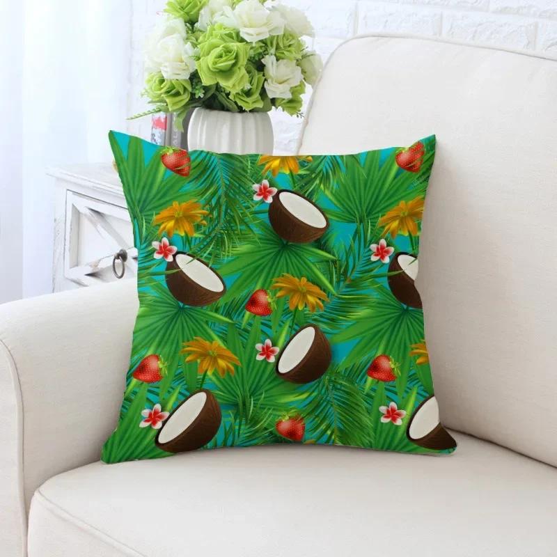 Luxury Home Decor Pillowcase Tropical Rainforest Plant Flower Coconut Print Office Sofa Car Cushion Cover