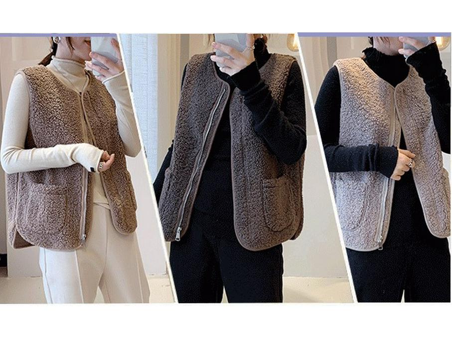 Women's 2024 Autumn/Winter Lambswool Plush Vest - Korean Style Versatile Outerwear Gilet.