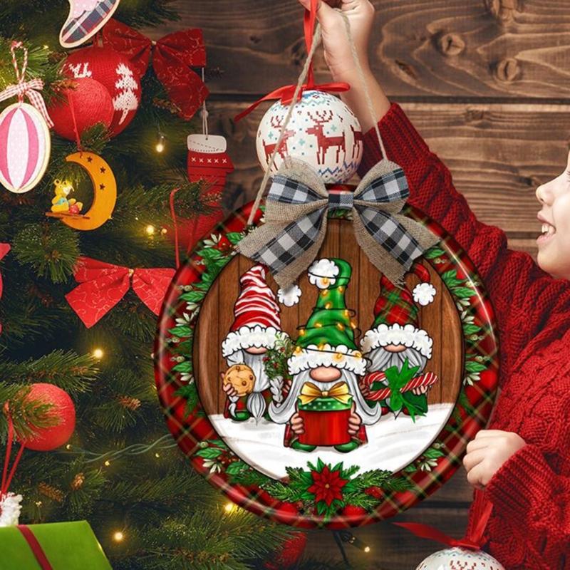 Christmas Wood Pendant Snowmans Gnome Christmas Tree Hanging Ornament for Festival Holiday Party Backdground Decor