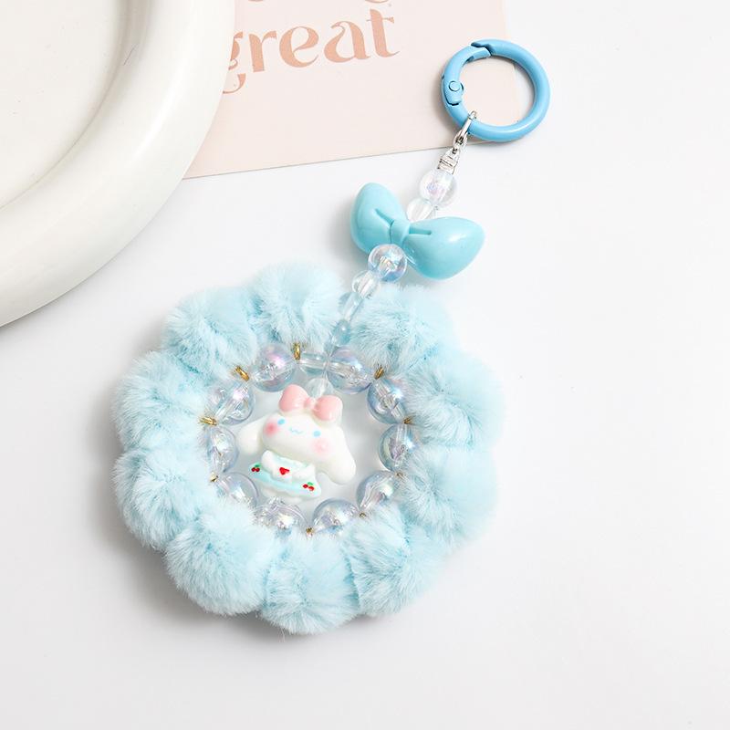 Cartoon Girl Heart Fun Handmade Hairball Beaded Mobile Phone Chain Grab Machine Doll Keychain Bag Pendant