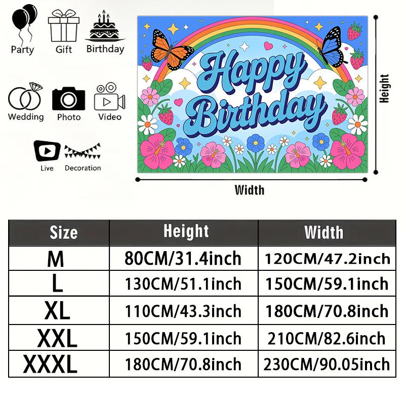 Party Backdrop Happy Birthday Birthday Floral Rainbow Butterfly Photo Booth Background Front Door Decor