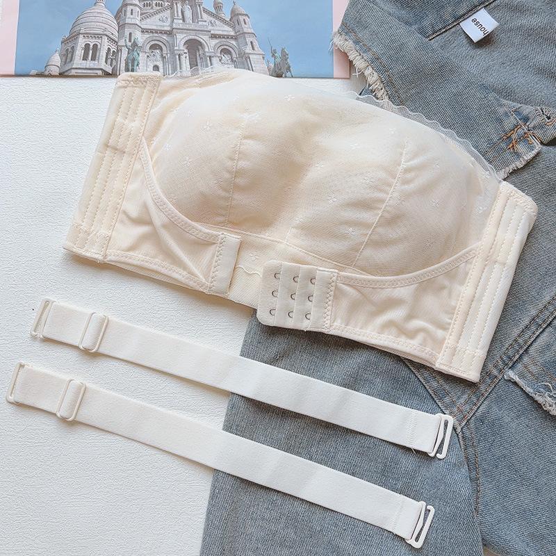 

Женское тонкое бюстье без бретелек с защитой от просвечивания и противоскользящим эффектом, собирающее грудь, бюстгальтер для коррекции груди, бюстгальтер пуш-ап 46/105D бежевый