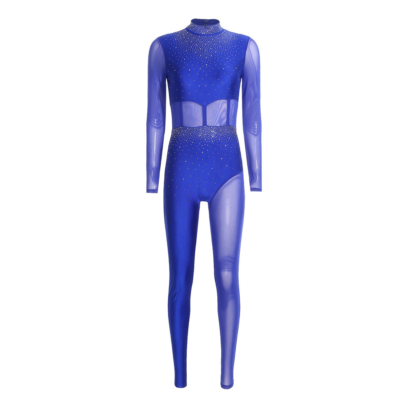 Tuta Intera da Ginnastica Artistica da Donna Body Rete Trasparente con Strass Patchwork Schiena Scoperta Tuta Intera Abbigliamento per Pattinaggio Artistico M