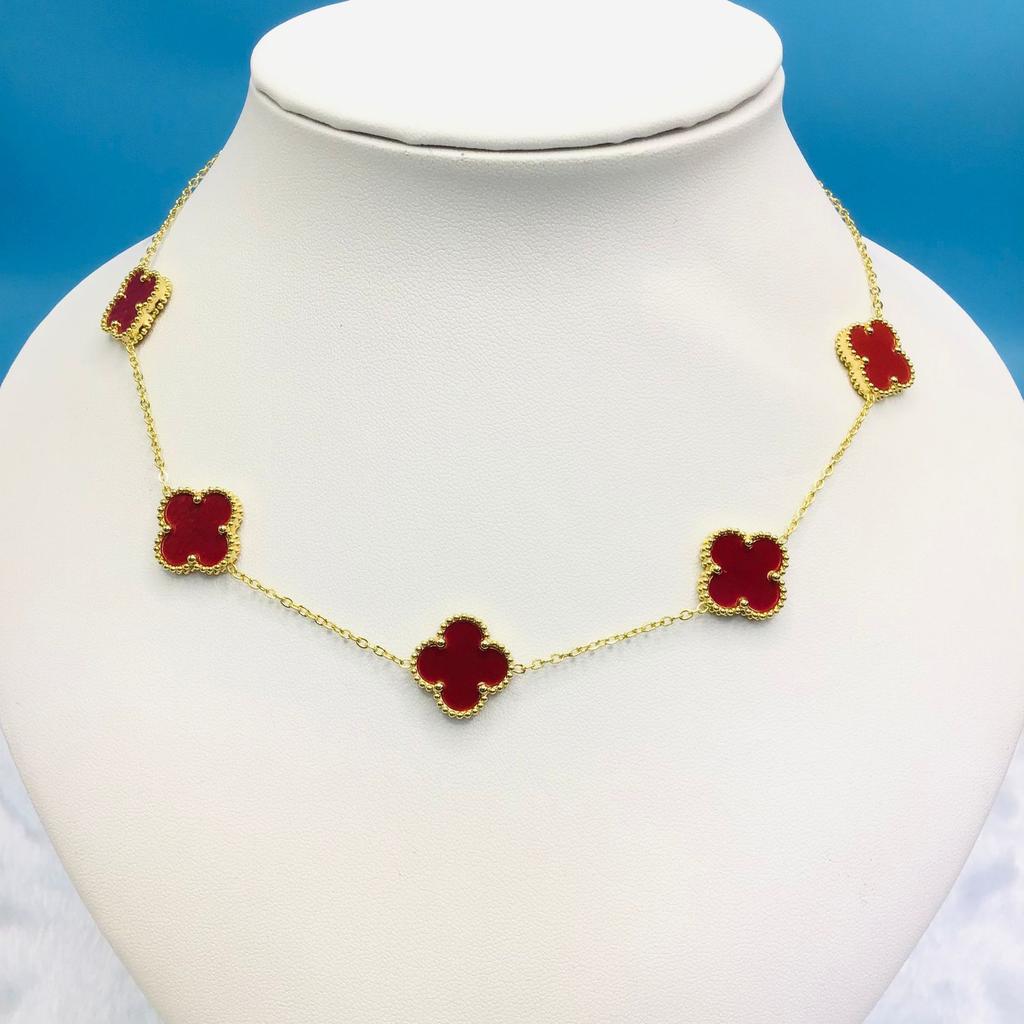 Titanium Steel 15Mm Clover 18K Five Flower Necklace Double Sided Lucky Four Leaf Clover Side Slotted Necklace