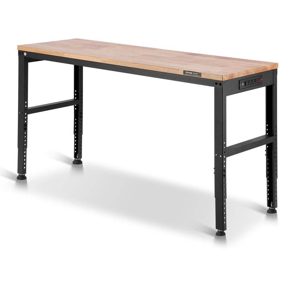 VEVOR Adjustable Workbench, 907 kg Capacity, 155 x 51 cm Heavy Duty Work Bench with 68.8-91.4 cm Height Adjustment