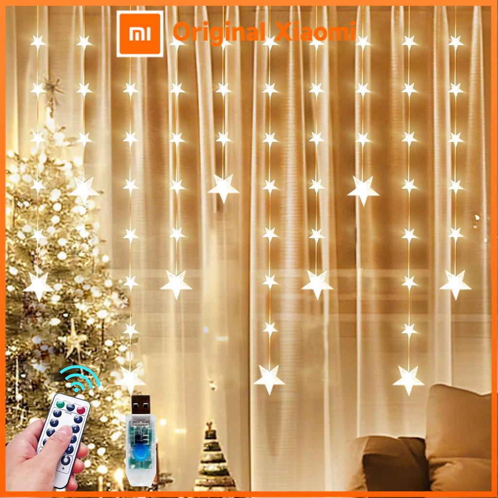 Xiaomi 1pc 120 LED Star Curtain Lights Hanging Star Fairy Atmosphere Window Garland Lamp USB Powered With Remote Control For Home Decor