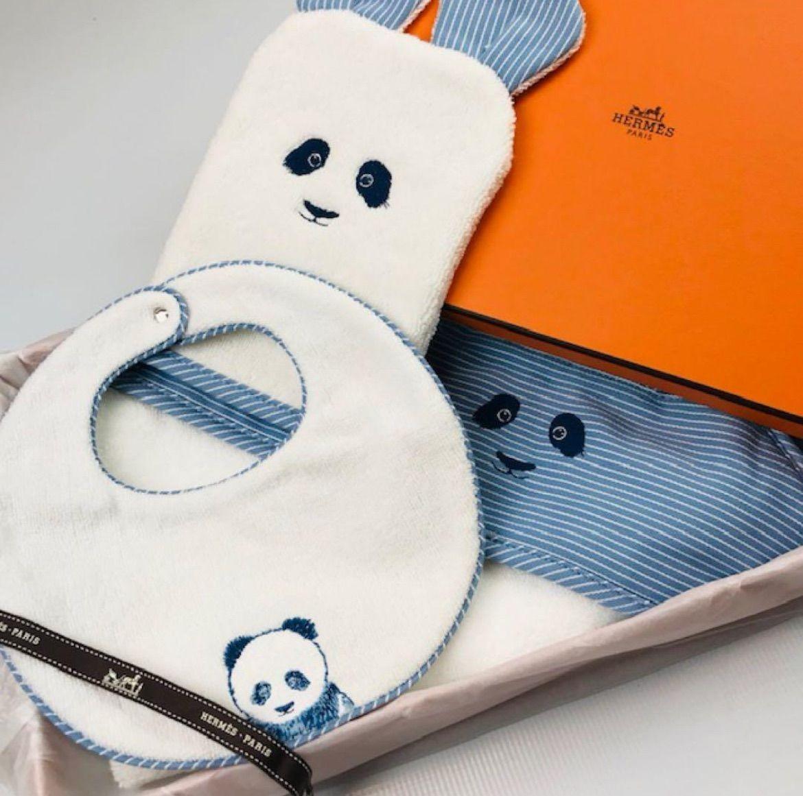 

HERMES Pass Bib Bath Towel Body Mitt 3-Piece Baby Set Unused