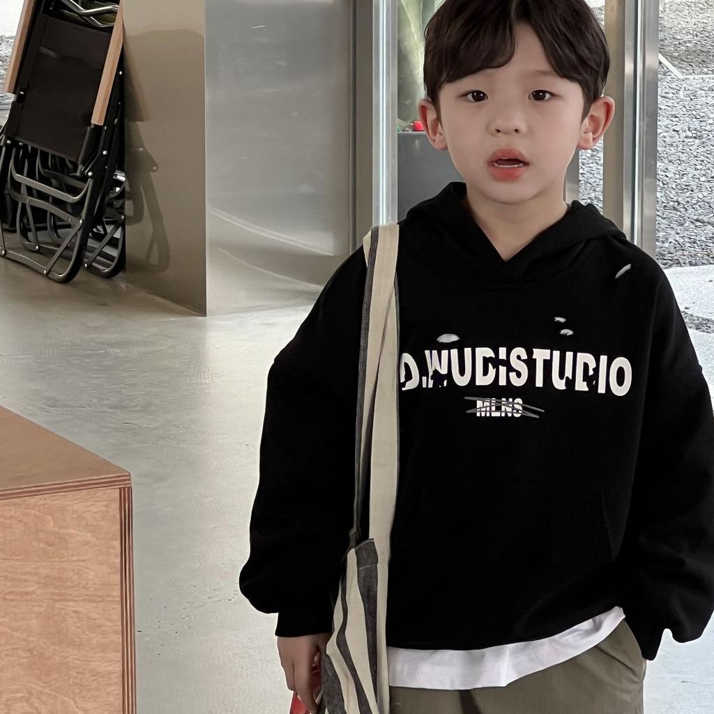 Children's Spring Fashion Black Printed Hoodie