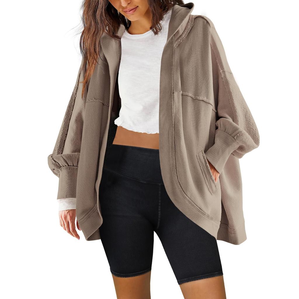Womens Sweatshirt Cardigan Oversized Open Front Hooded Jackets Coats with Pockets