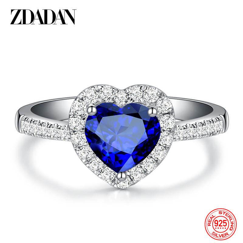

925 Sterling Silver Heart Blue Gemstone Rings for Women Wedding Jewelry Fashion Gift 6 синий