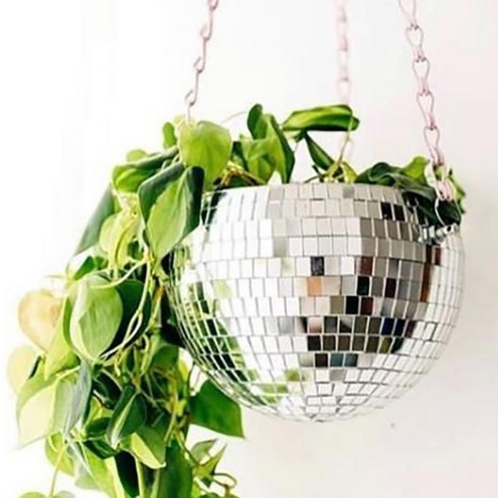 Disco Ball Plant Hanger Mirror Hemisphere Planter Hanging Basket Hanging Pot Ball Planter  Ornament