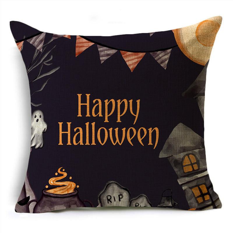 Colorful Halloween Trick Or Treat Dwarf Skull Pumpkin Linen Throw Pillowcase Decorative Cushion Cover For Sofa Living Room Party