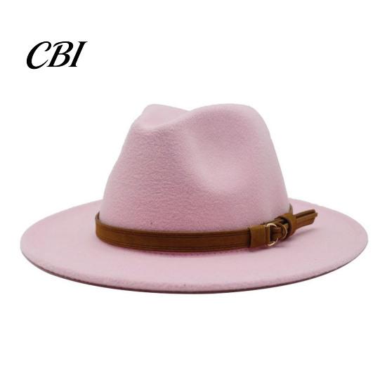 Outdoor Hiking Headwear Wool Felt Fedora Hat, Unisex Panama Hat with Faux Leather Band, Casual Daily Wear Wide Brim Vintage Trilby for Women