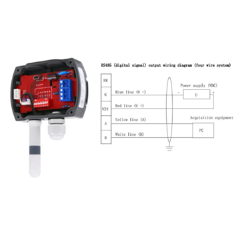 4-20mA RS485 Modbus Wall-mounted Temperature and Humidity Transmitter Sensor with Display Track Installation