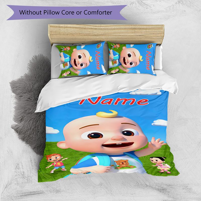 3pcs Custom Name CoComelon - Dance Party Bedding Set Duvet Cover Closure Includes 1 Duvet Cover & 2 Pillowcases for All Seasons Bedroom Decor