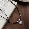 Adjustable 999 Sterling Silver Chinese Fu Necklace for Women with Safe Auspicious Cloud Buckle & Hand-woven Rope