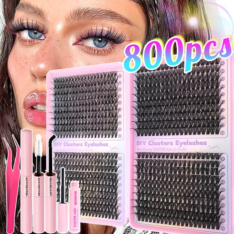 Lashes Cluster Diy Lash Extension Mixed Tray Clusters Eyelashes Fluffy Individual Lashes With Lash Bond And Seal And Tweezers