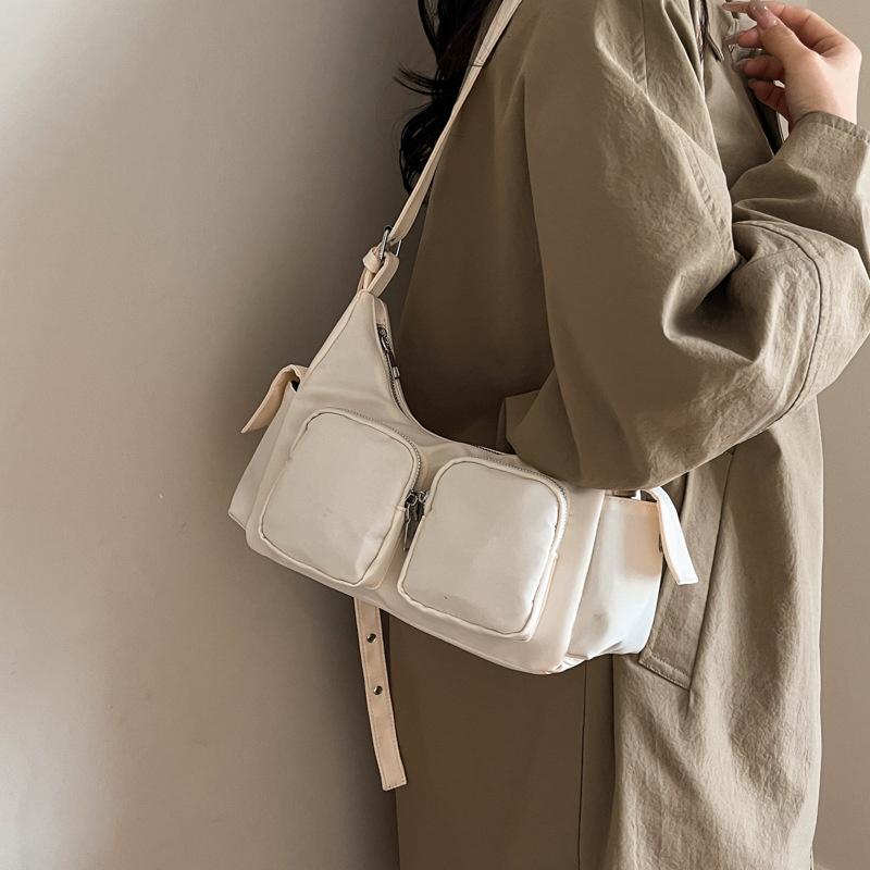 Yogodlns Simple Retro Shoulder Bags for Women Outdoor Travel Ladies Multi-Pocket Crossbody Bag Solid Color Girl Hobos Tote Handbag