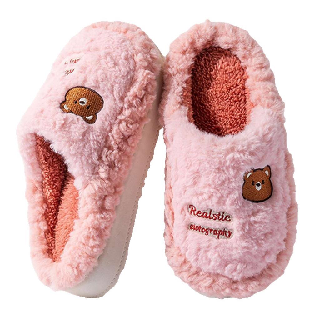 Home Cotton Slippers Winter Couple Cartoon Bear Cute Cotton Mop Indoor Household Plush Warm Wool Slippers