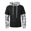 2025 Men's Plaid and Solid Color Hooded Long Sleeve Sweatshirt for Spring and Autumn
