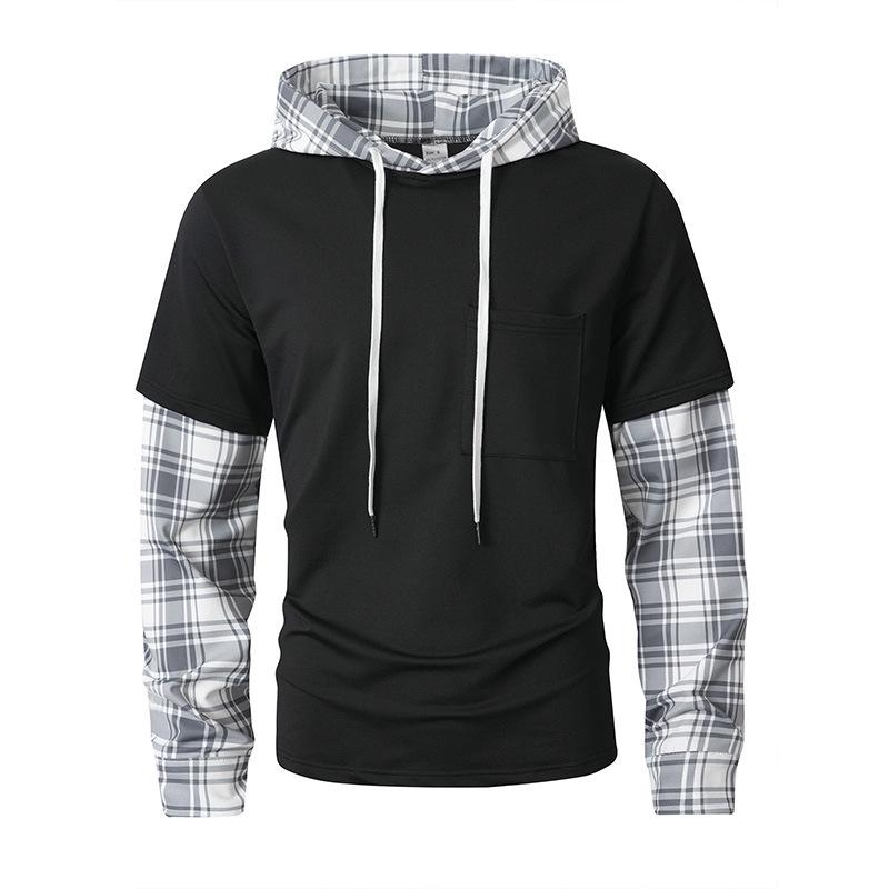 Autumn & Winter European American Plaid Color Block Hooded Sweatshirt Jacket L