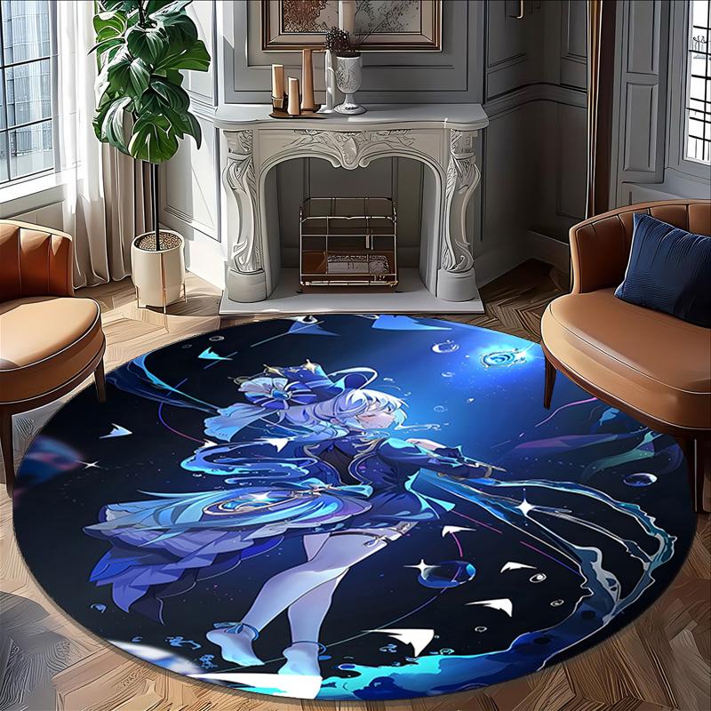 1pc Genshin Impact Furina1 Print Round Carpet Chair Round Carpet Suitable for Bedroom Living Room Home Decorative Carpet