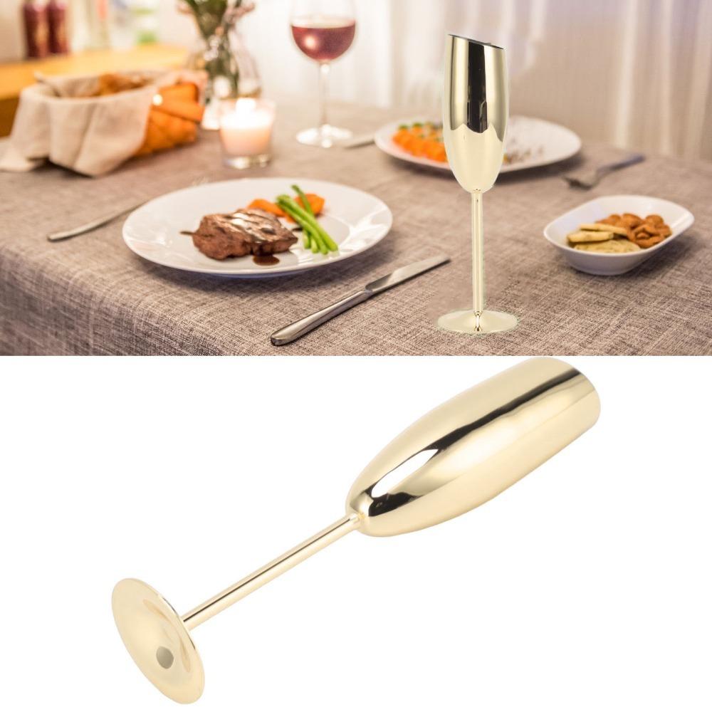 Vergoldetes Glas mit langem Stiel 304 Edelstahl Gold Champagnerglas Metallkelch Hochzeitsparty