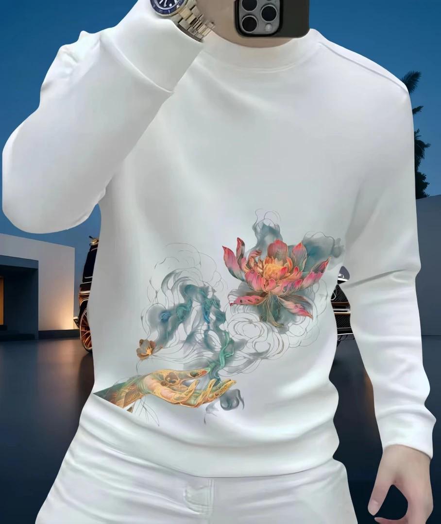 Lotus Trendy Men s Printed Hoodie: Autumn/Winter Casual Long Sleeve Pullover 4XL