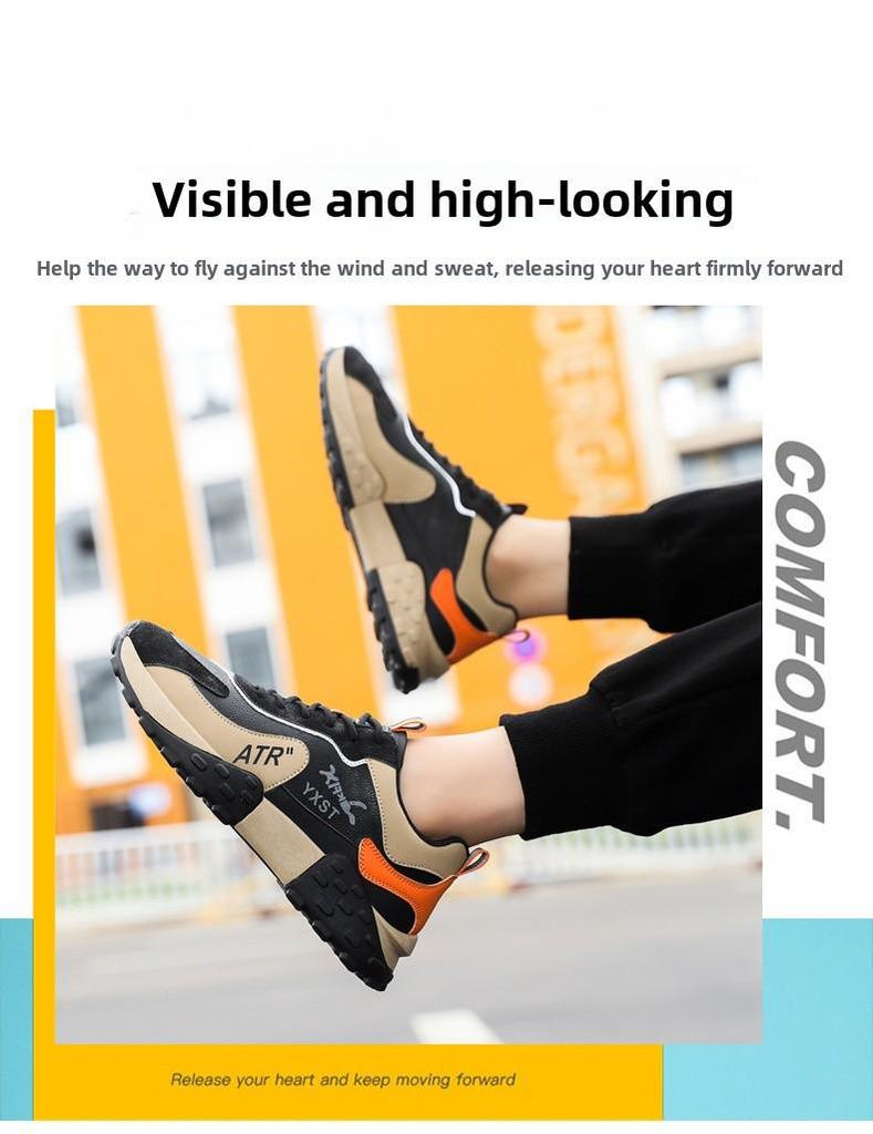 Men's Versatile Leather Sports Shoes - Autumn/Winter, Wear-Resistant, Shock-Absorbing, Large Sizes