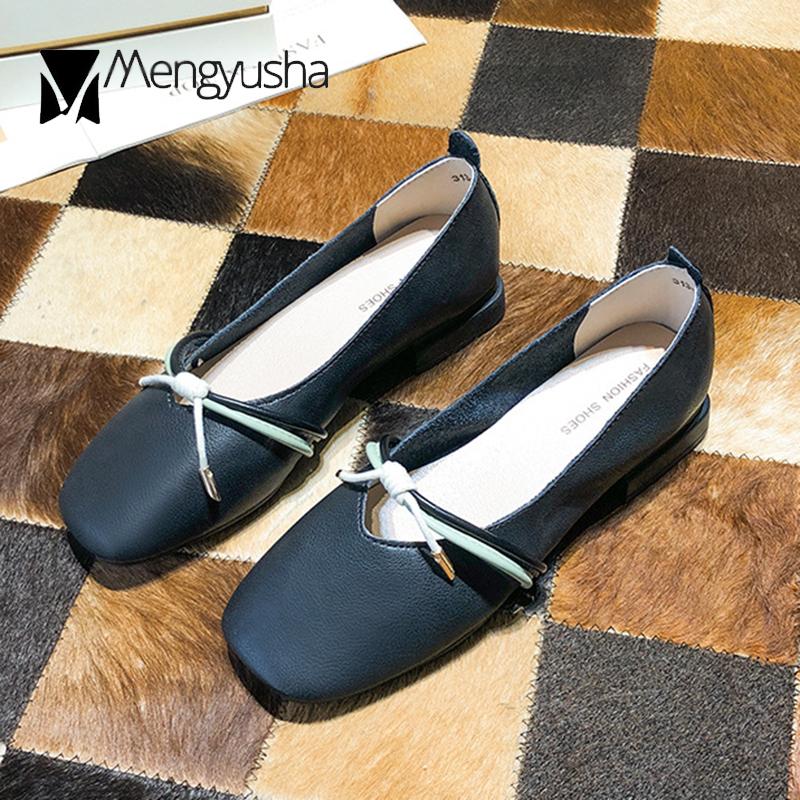 

Модные женские туфли Мэри Джейн с бантом из натуральной кожи на плоской подошве, лоферы, кроссовки, женские мокасины с квадратным носком и мягкой подошвой 2024 года 6.5 чёрный