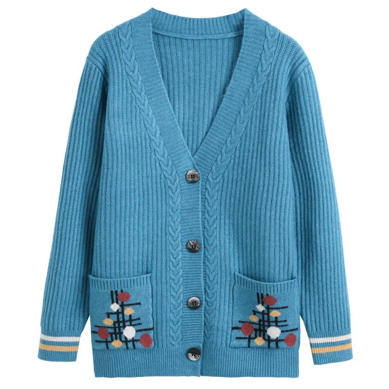 Autumn Winter Women's Knitted Cardigan Sweater Thickened Plus Size Cardigan Jacket V-neck Twist Loose Knitted Short Jacket