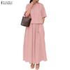ZANZEA Women Half Sleeve Blouse and Long Skirts Casual Two Piece Suit Sets