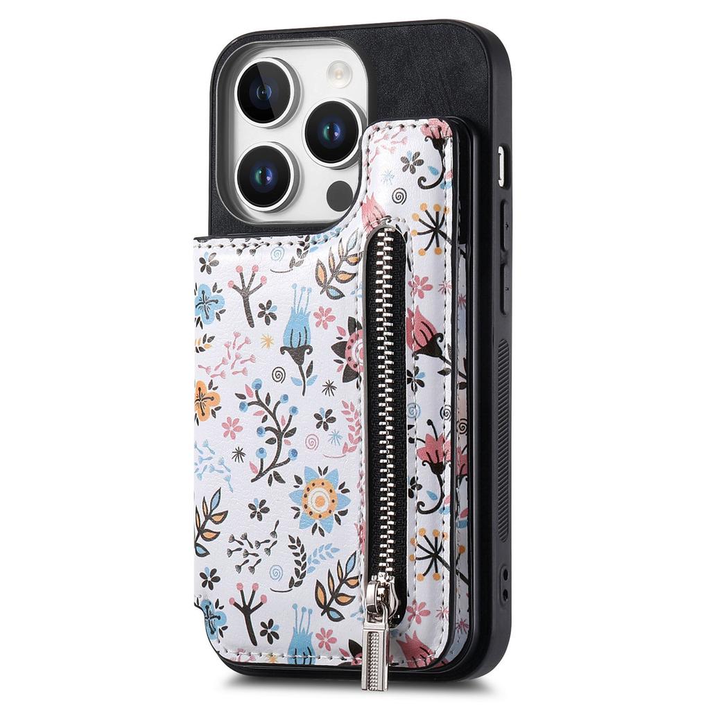 D10 For iPhone 16 Pro Case Pattern Kickstand Wallet Leather+TPU Phone Cover RFID Blocking