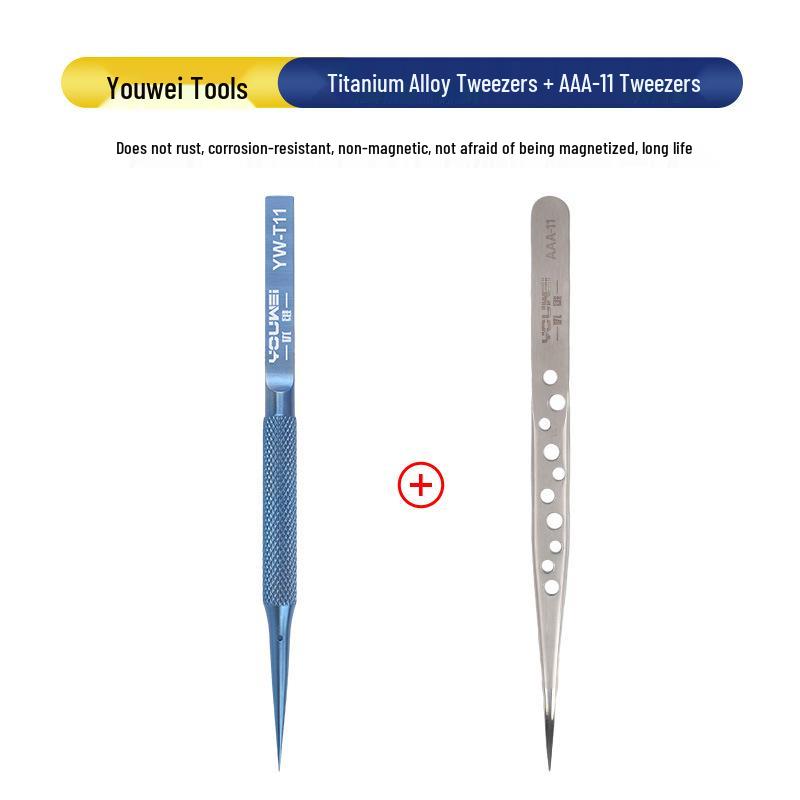 Titanium Alloy Tweezers with Anti-Flywire, Extra Sharp Bent & Straight Tips for Fingerprint Mobile Phone Repair