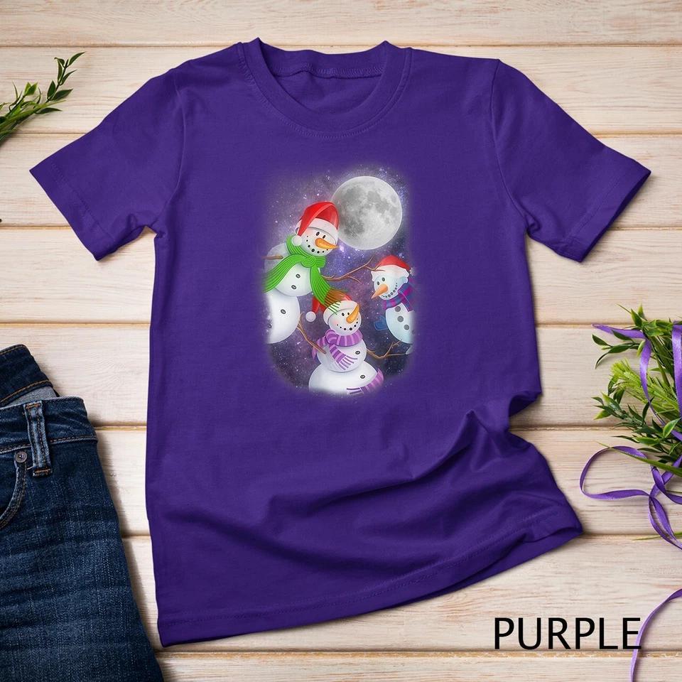 Three Moon Snowman T-Shirt - Snowflakes Snow Christmas Tee Unisex T-shirt 9 S