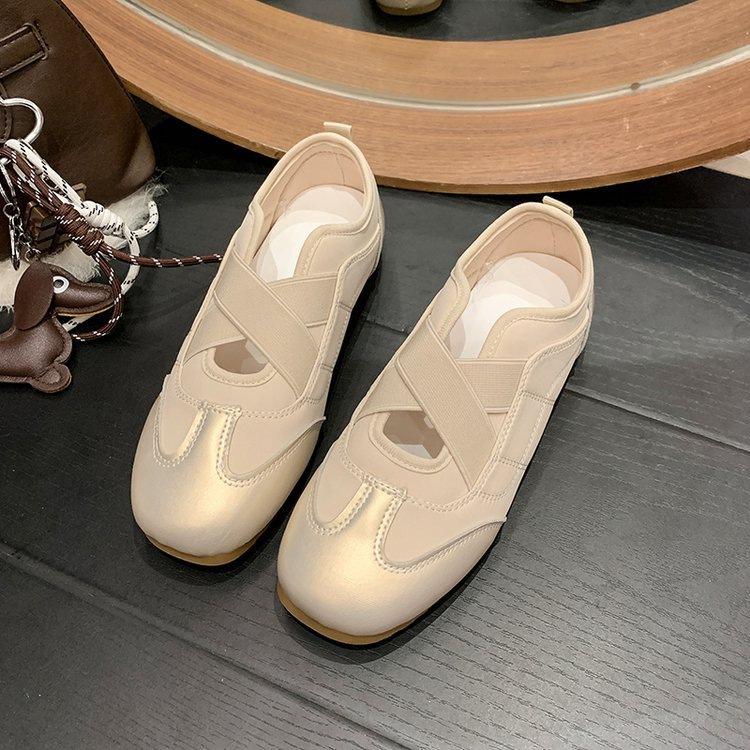 New Chinese-style Little White Shoes Women's 2025 Autumn New Flat-bottomed Cross-elastic Band Casual Sports Ballet Mary Jane Shoes