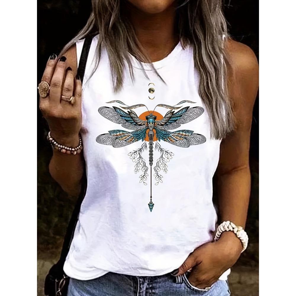 Women's Summer Dragonfly Printed Casual Sleeveless Tank Top T-shirt