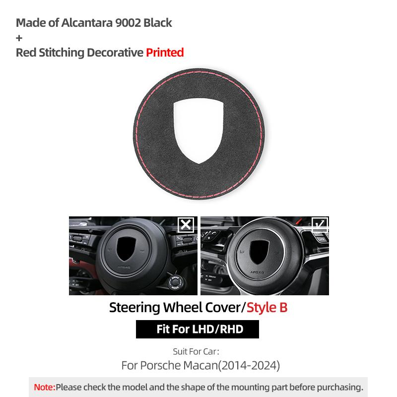For Porsche Macan Cayenne 911 Panamera 718 Made of Alcantara Car Interior Steering Wheel Trim Center Sticker Tuning Accessories