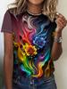 2025 New Summer Women's Black and White Swan Print T-shirt Round Neck Short Sleeve Street Casual Daily Basic Tops