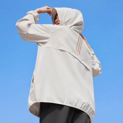 adidas solid color sun-protection woven hooded jacket, unisex, white